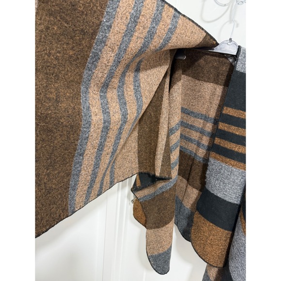 ZARA Accessories Women's Oversized Striped Poncho Wrap Cape Black Grey Brown M - Picture 4 of 6